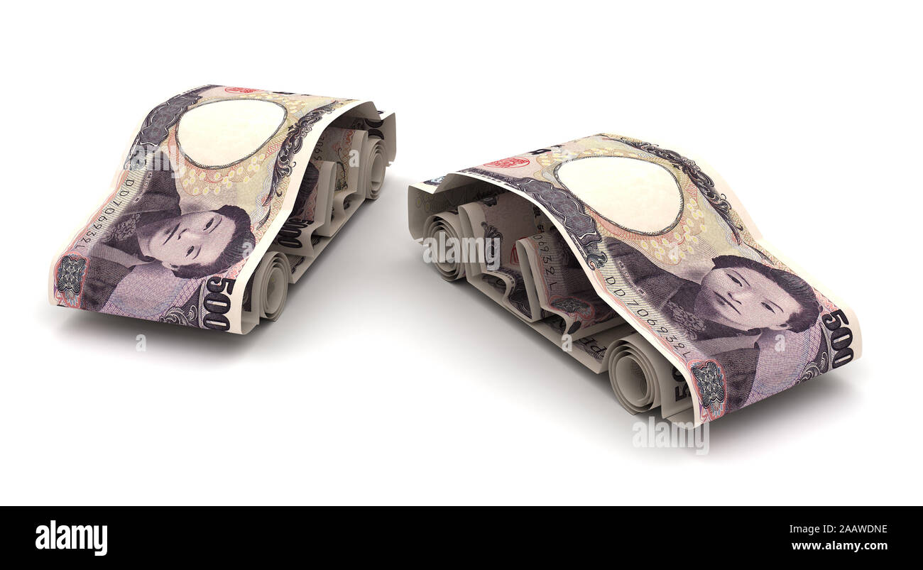 Autofinanzierung mit Japanischen Yen (isoliert auf weißem Hintergrund) Stockfoto