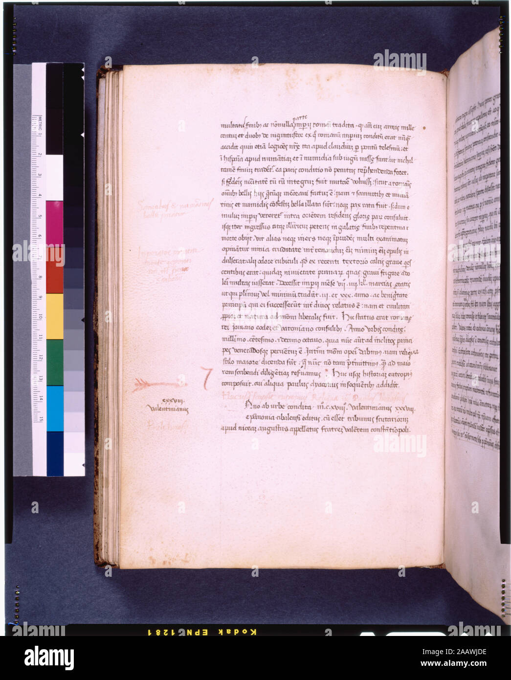 Ende der Text des Eutropius, Anfang des Paulus der Diakon Fortsetzung in De Ricci, Seymour, Volkszählung Handschriften des Mittelalters und der Renaissance in den Vereinigten Staaten und Kanada. New York. New York: H.W. Wilson, 1935; und Ergänzen, New York, N.Y.: Bibliographische Gesellschaft von Amerika, 1962. Ownership: Aus den Sammlungen von Friedrich de Schennis und von Arnold Mettler Specker St. Gallen. 1926 von W.M. erhalten Voynich durch Wilberforce Eames für seine Bibliothek (Brooklyn, NY). Von Eames, 1940 vermachte. De Ricci, 2315. De Ricci, zu ergänzen, zu 330. Diagramm von Dr. G.B. Guest. Notizen im Manuskript. 6 - Stockfoto