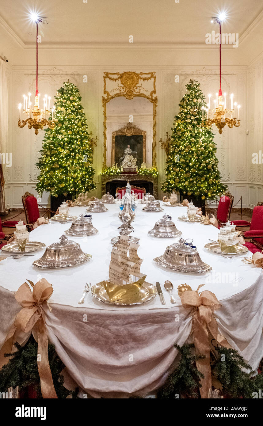 Weihnachten Tischdekoration von "Drei Könige" Thema im Weißen Salon Waddesdon Manor Stockfoto