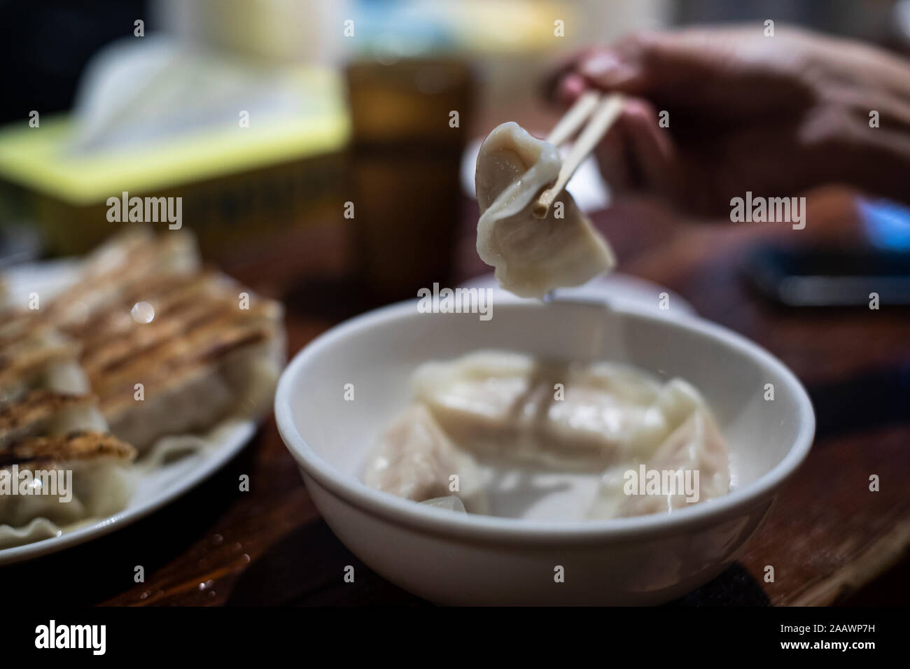 Traditionelle Japanische gyozas in einem Restaurant in Tokio, Japan. Stockfoto