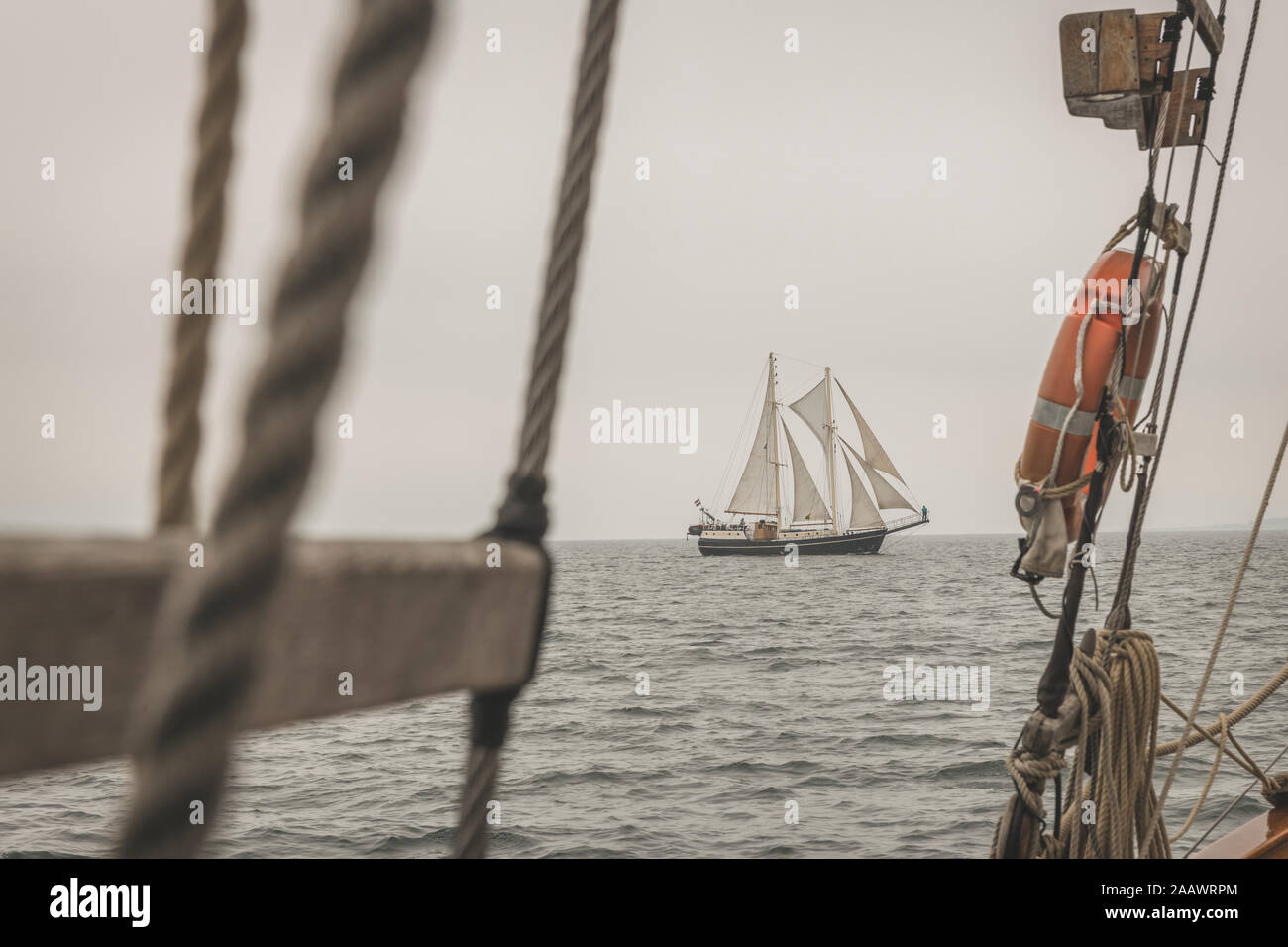 Dänemark, Ostsee, traditionelles Segelschiff von Gulet gesehen Stockfoto