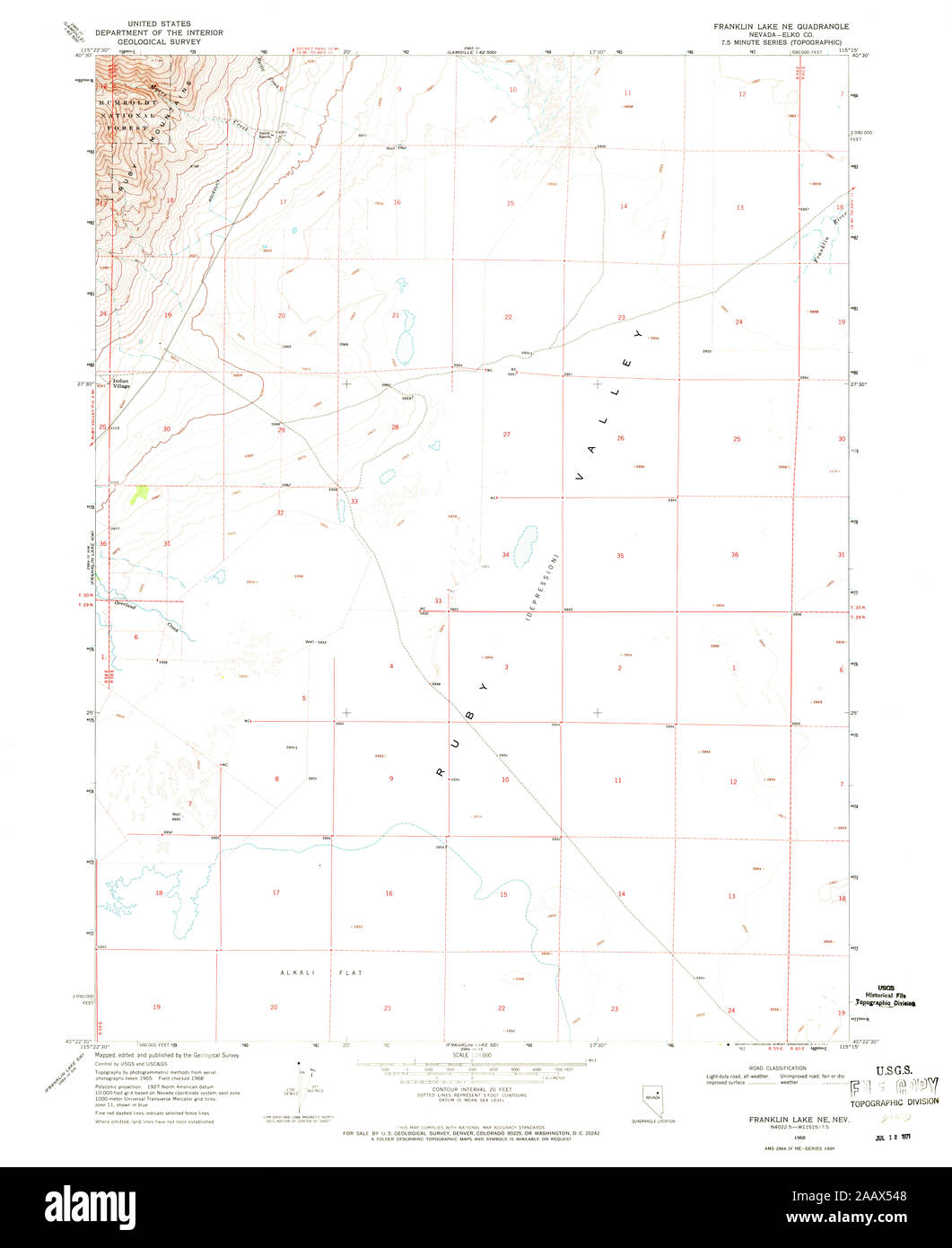 USGS TOPO Karte Nevada NV Franklin See NE 318772 1968 24000 Wiederherstellung Stockfoto