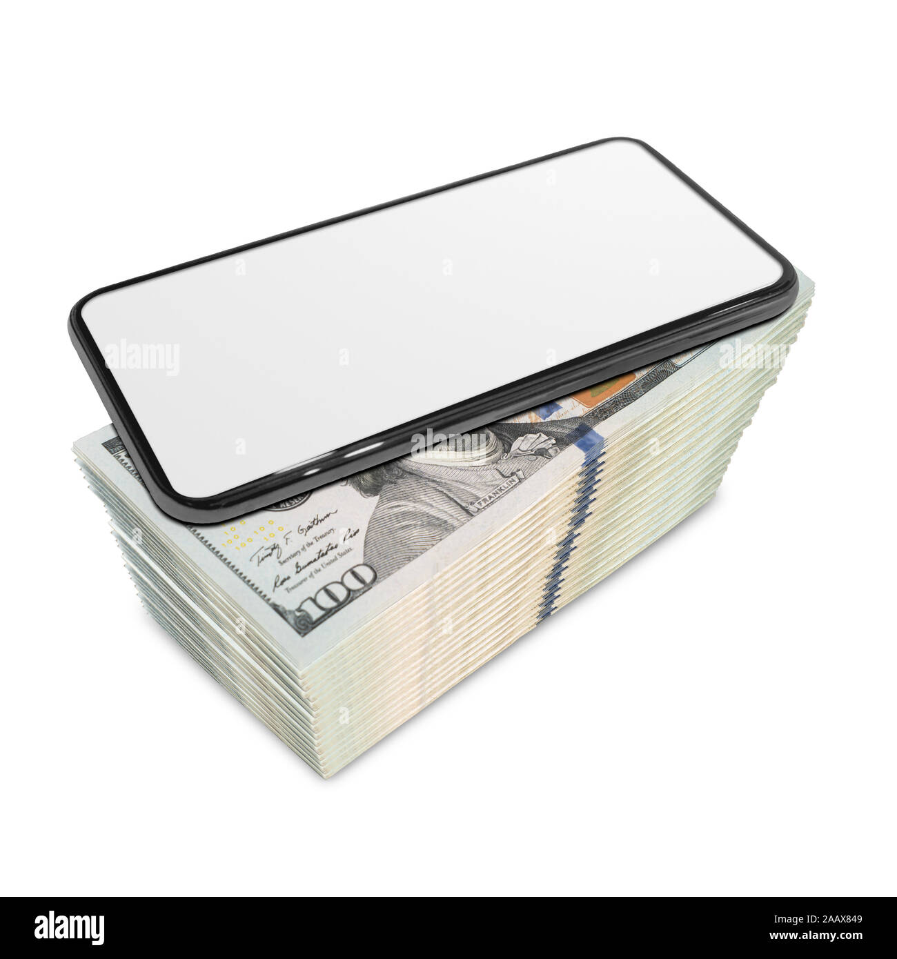 Telefon auf einen Dollar 3 Abbildung d auf weißem Hintergrund. (mit Clipping Path). Stockfoto