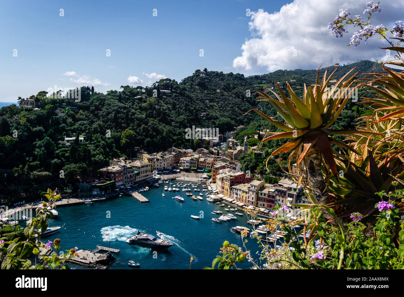 Portofino, gesehen von der Burg Braun Stockfoto