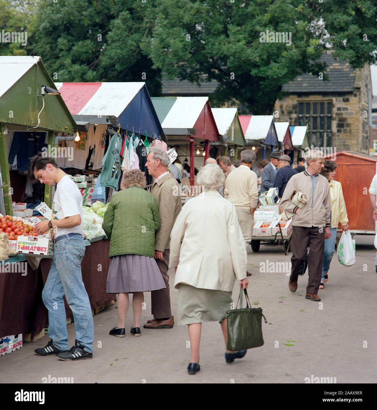 Markttag in Wakefield, West Yorkshire, 1988, Northern England, Großbritannien Stockfoto