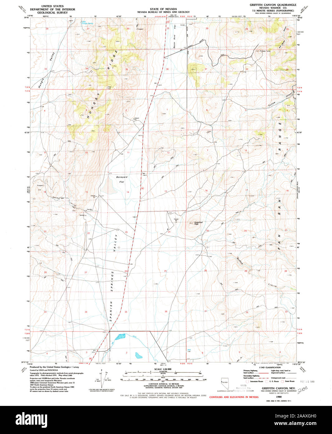 USGS TOPO Karte Nevada NV Griffith Canyon 318921 1980 24000 Wiederherstellung Stockfoto