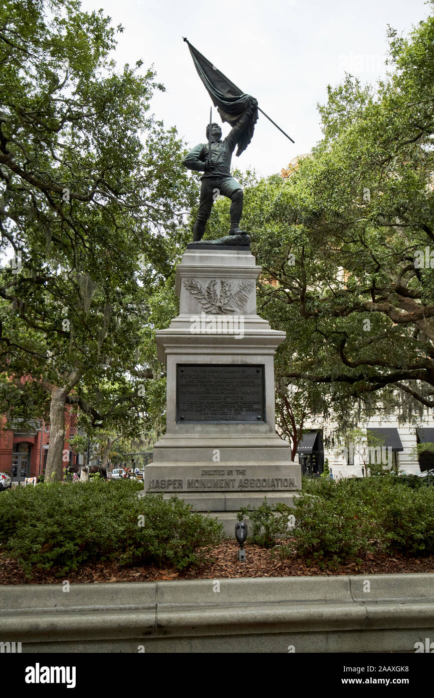 Statue von William Jasper bei der Belagerung von Savannah im revolutionären Krieg Savannah Georgia USA Stockfoto