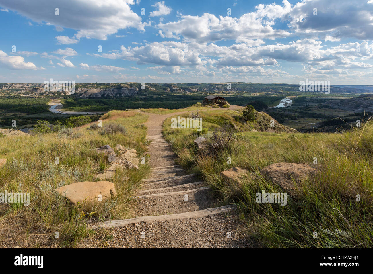 Trail führt zu einem Tierheim in die Badlands von North Dakota Stockfoto