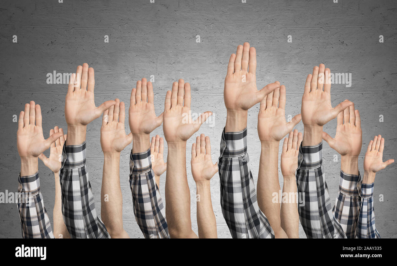 Zeile des Menschen Hände sichtbar Abstimmung Geste Stockfoto