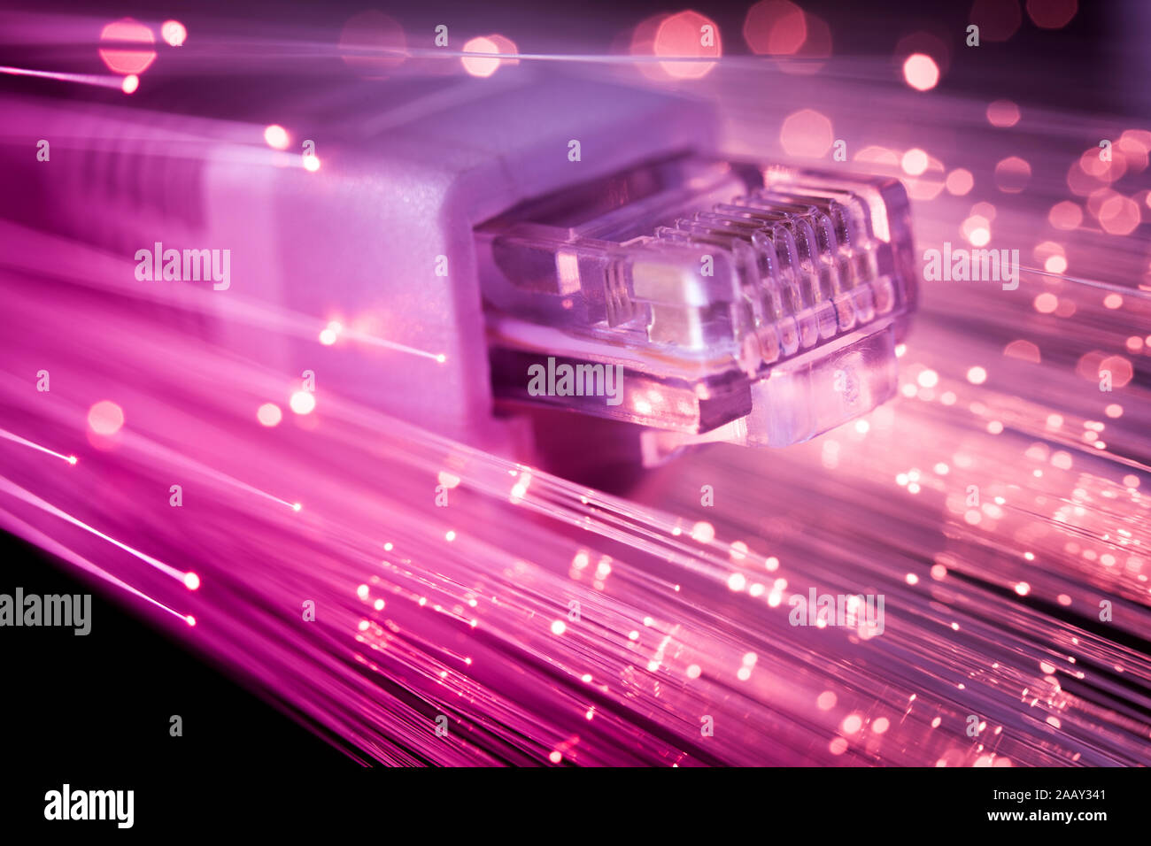 Optic Fiber Plug In - close up Stockfoto Optic Fiber Plug In - close up Stockfoto