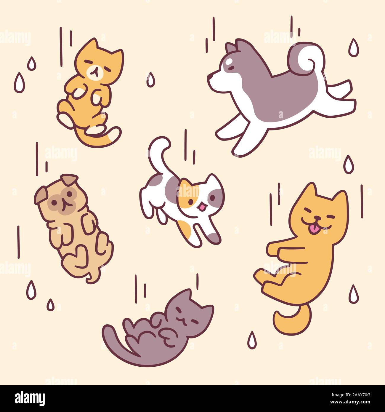 Es regnet Katzen und Hunde, lustig Ausdruck Abbildung. Cute cartoon  Haustiere fallen mit Regen. Adorable vector clip art Zeichnung  Stock-Vektorgrafik - Alamy