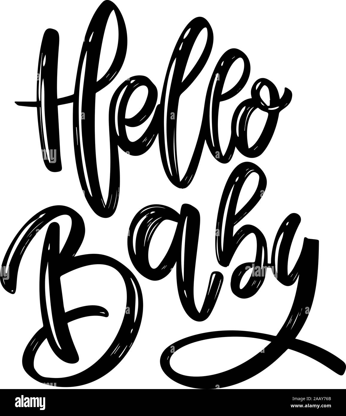 Hallo Baby. Schriftzug Phrase auf weißem Hintergrund. Design Element