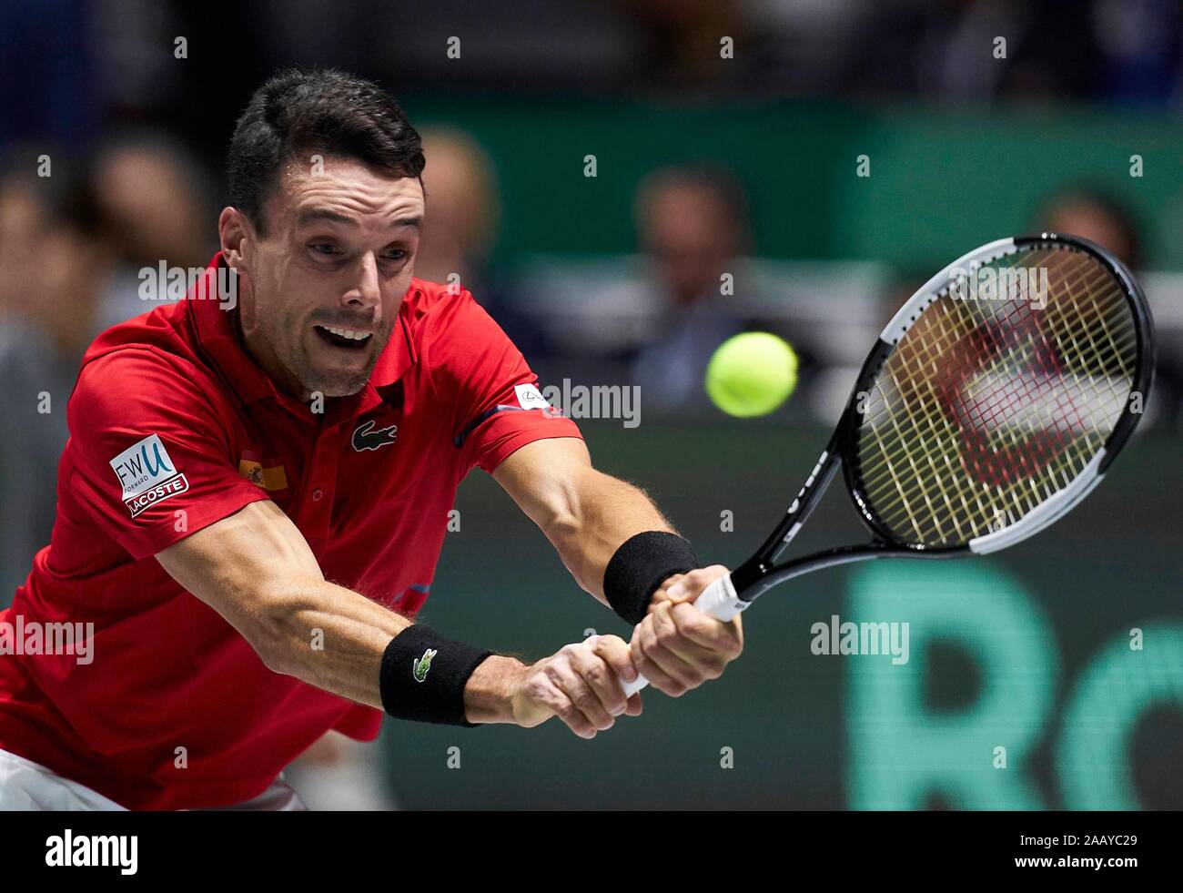 Madrid, Madrid. 24 Nov, 2019. MADRID, Spanien - 24. NOVEMBER: Roberto Bautista von Spanien in Aktion während das Endspiel zwischen Spanien und Kanada von Davis Cup von Rakuten Madrid Finale 2019 bei Caja Magica am 24. November 2019 in Madrid, Spanien. (Foto von Diego Souto/Kosmos Tennis) Credit: CORDON PRESSE/Alamy leben Nachrichten Stockfoto