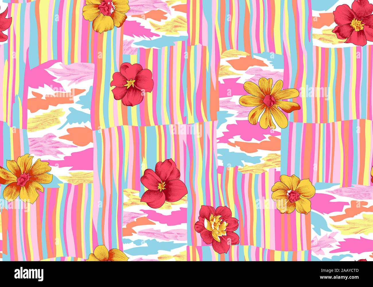 Nahtlose floral mit geometrischen bunte Design Pattern. Stockfoto