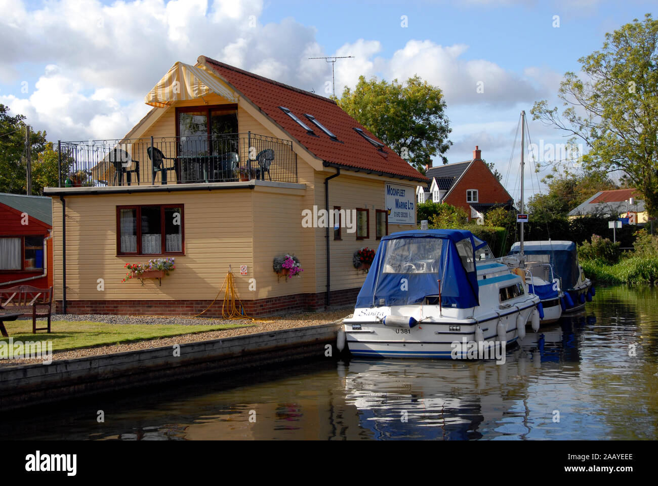 Attraktive Bucht bei Stalham auf den Norfolk Broads, England, an der Spitze des Flusses Ant Stockfoto