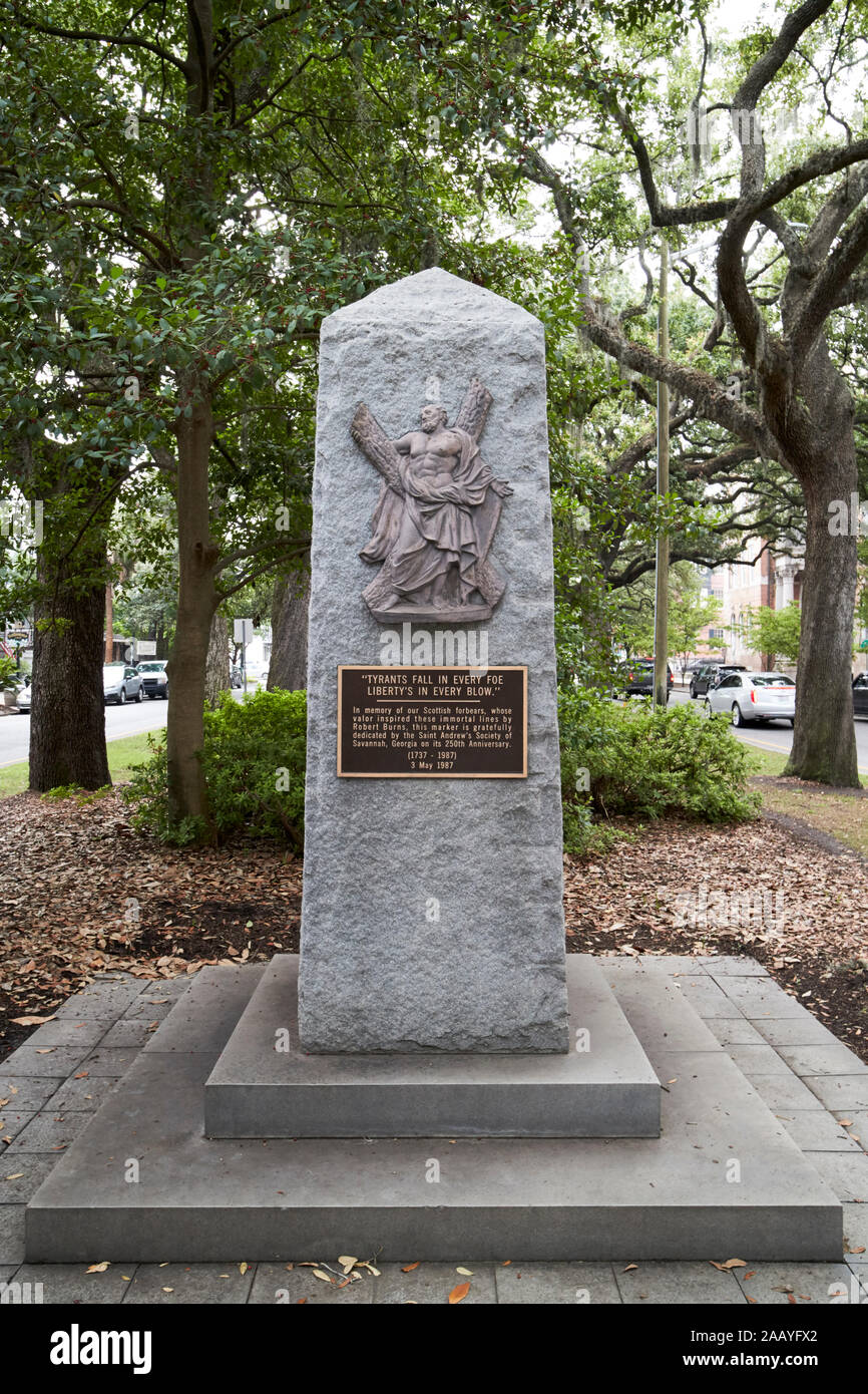St Andrews Gesellschaft Marker mit rabbie Burns zitat Savannah Georgia USA Stockfoto