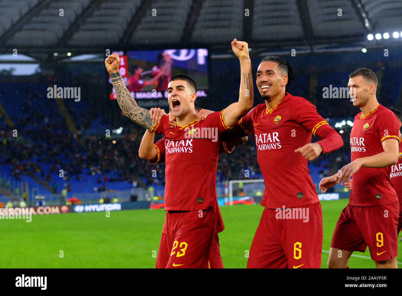 Rom, Italien, 24. November 2019, esutanza Gianluca Mancini (Rom) 2-0 Während wie Rom vs Brescia - Italienische Fußball Serie A Männer Meisterschaft - Credit: LPS/Renato Olimpio/Alamy leben Nachrichten Stockfoto