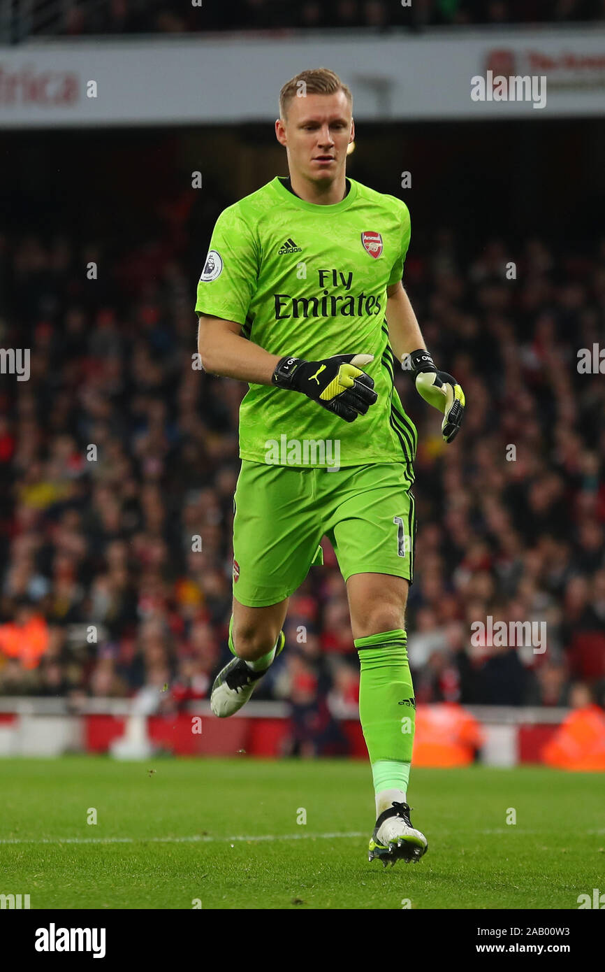 LONDON, Großbritannien, 23. November. Arsenals Torwart Bernd Leno während der Englischen Premier League zwischen Arsenal und Southampton im Emirates Stadium Stockfoto