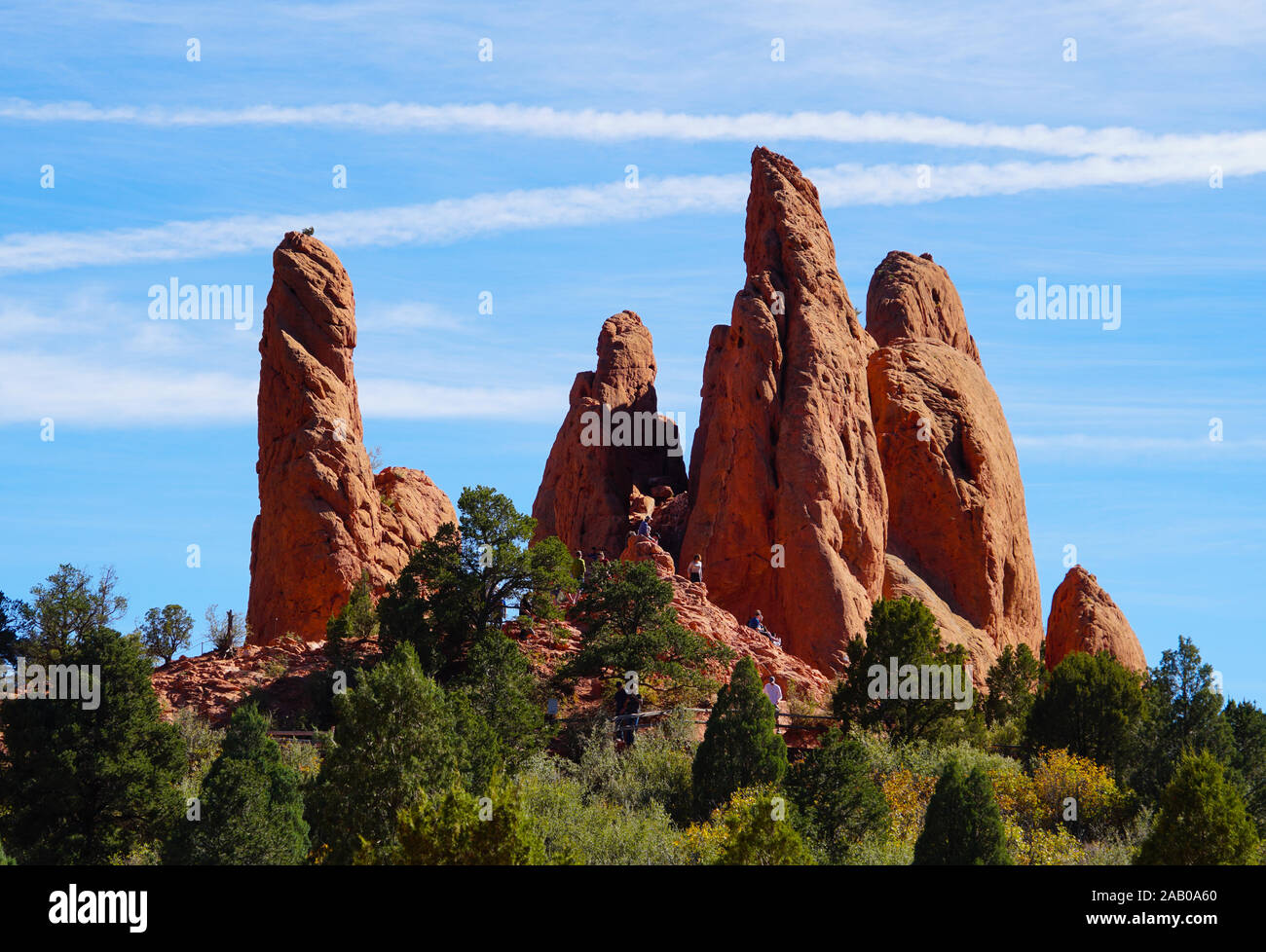 Red Rock Türme erreichen in den Himmel in Colorado's Garten der Götter. Stockfoto