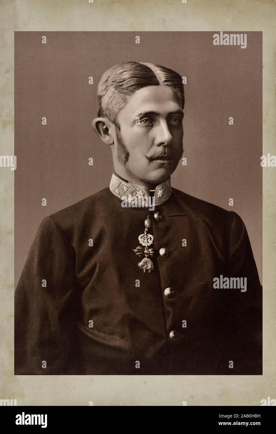 Erzherzog Franz Ferdinand von Österreich (1863 - 1914) in Uniform als Major in der Infanterie Regiment. Die Lithographie. Wien Stockfoto
