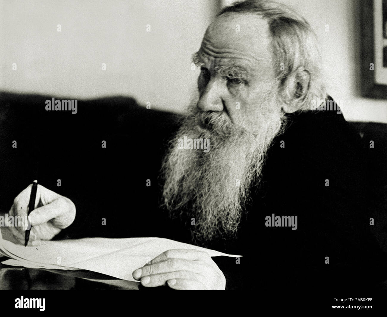 Graf Leo Tolstoi (1828 - 1910) war ein russischer Schriftsteller, der als einer der grössten Autoren aller Zeiten angesehen wird. Er erhielt mehrere Nominierungen für Stockfoto