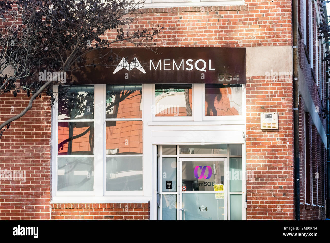 November 17, 2019 San Francisco/CA/USA - MemSQL Hauptsitz in San Francisco; MemSQL Inc. entwickelt und pflegt eine verteilte, in-memory, SQL-Datenbank Stockfoto