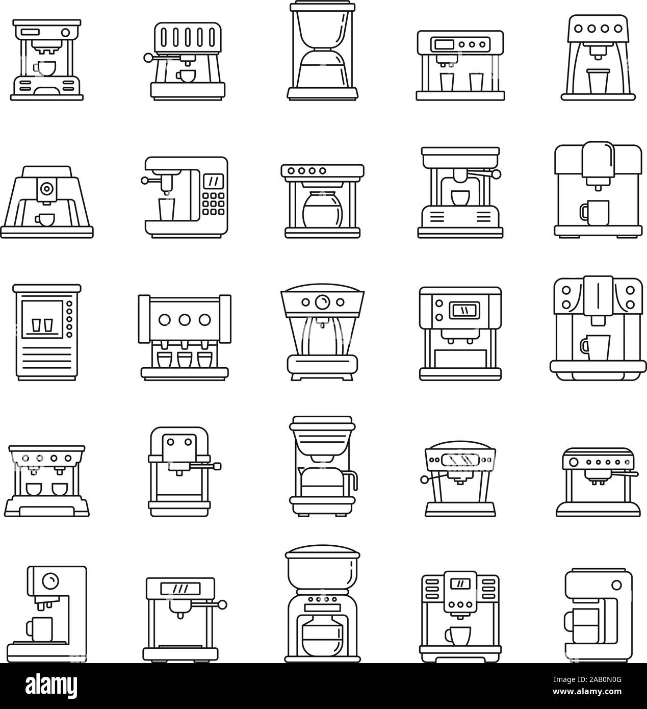 Automatische Kaffeemaschine Symbole gesetzt. Umrisse der automatische