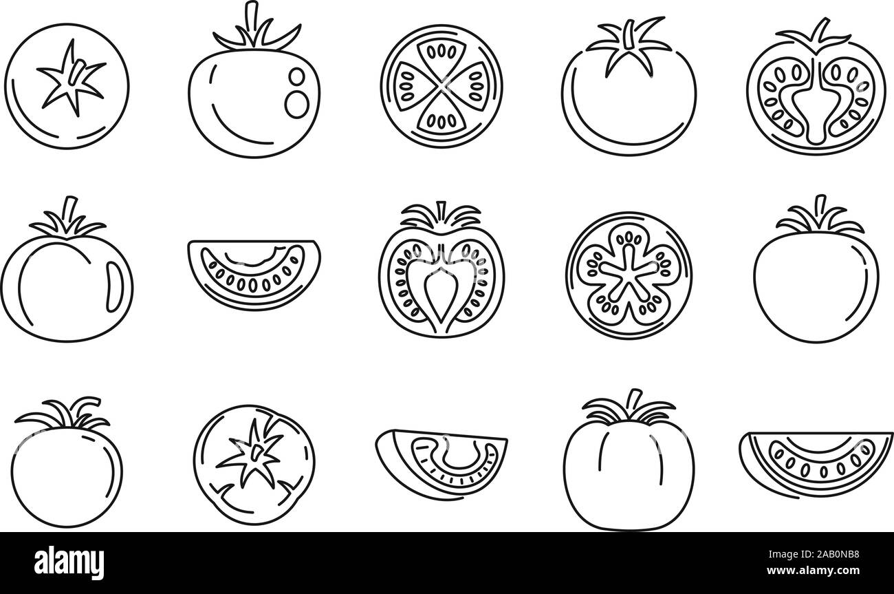 Tomaten essen Symbole gesetzt. Umrisse der Tomate essen Vector Icons für Web Design auf weißem Hintergrund Stock Vektor