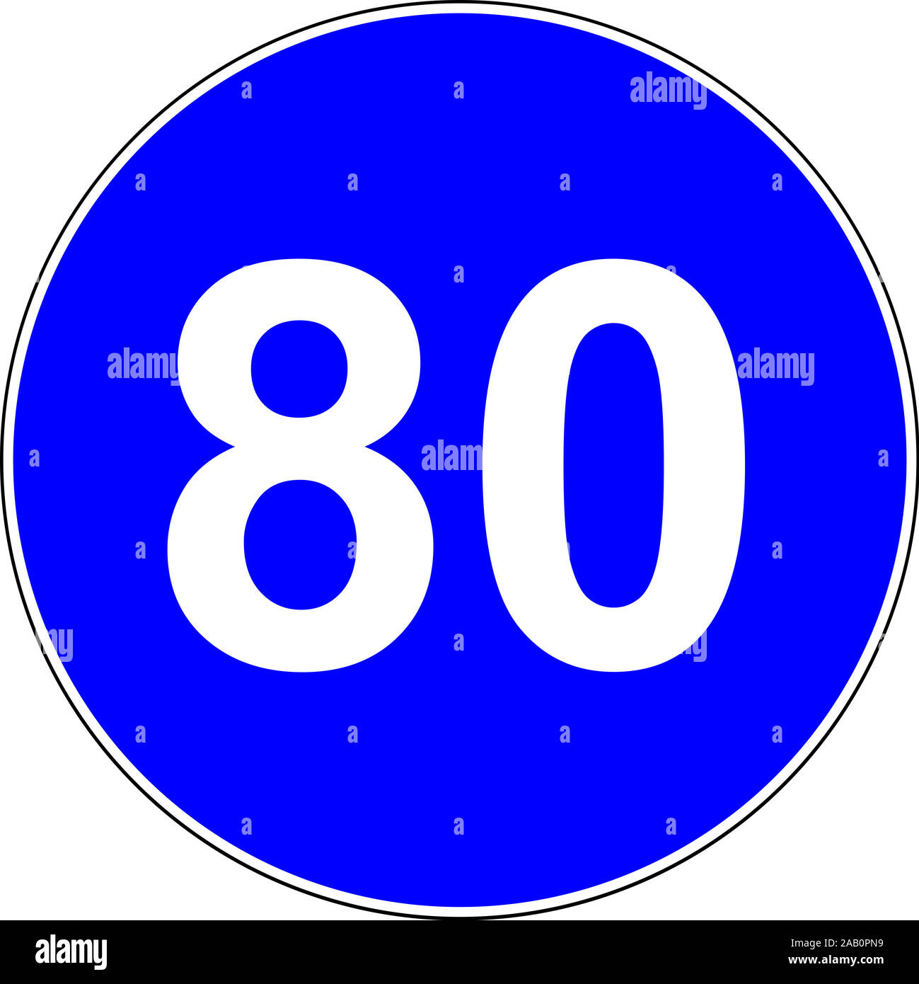 Schild mit vorgeschlagenen Geschwindigkeit von 80 km/h. Stockfoto