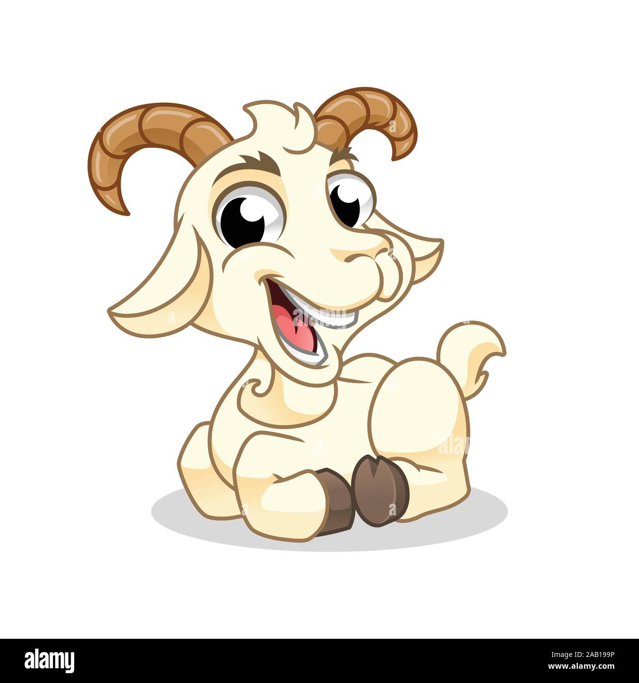 Ziege sitzend, Säugetier Tier, Cartoon Vektor-illustration Maskottchen, in isolierten weißen Hintergrund. Stock Vektor