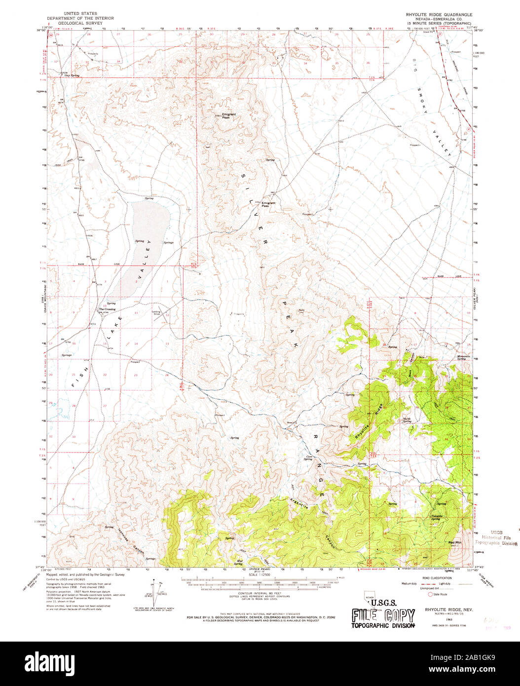 USGS TOPO Karte Nevada NV Rhyolith Ridge 321234 1963 62.500 Wiederherstellung Stockfoto