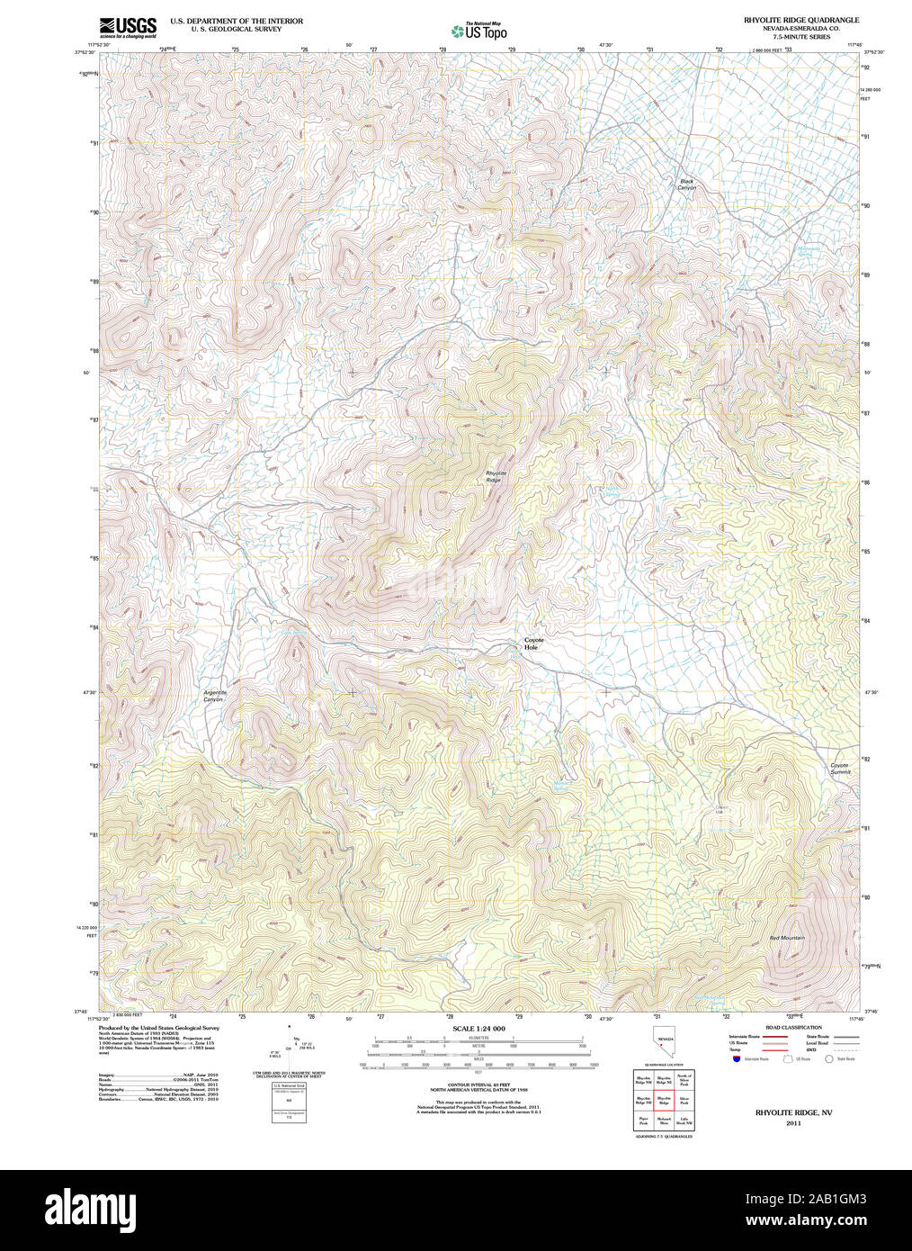 USGS TOPO Karte Nevada NV Rhyolith Ridge 20111229 TM Wiederherstellung Stockfoto