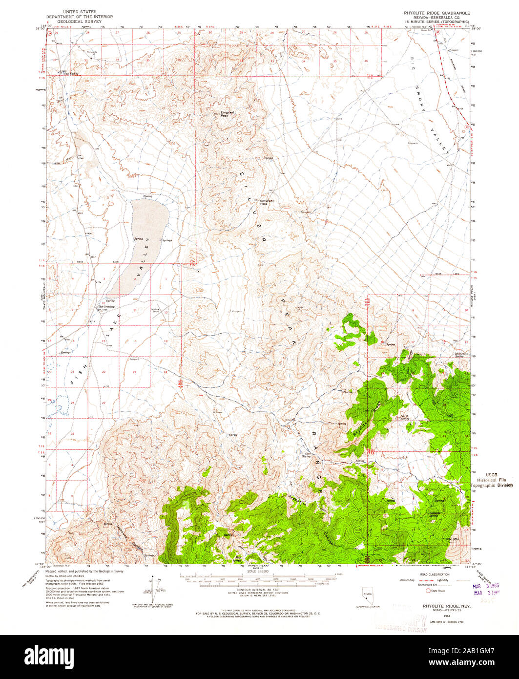 USGS TOPO Karte Nevada NV Rhyolith Ridge 321235 1963 62.500 Wiederherstellung Stockfoto