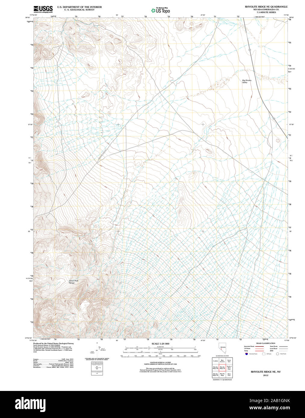 USGS TOPO Karte Nevada NV Rhyolith Ridge NE 20120103 TM Wiederherstellung Stockfoto