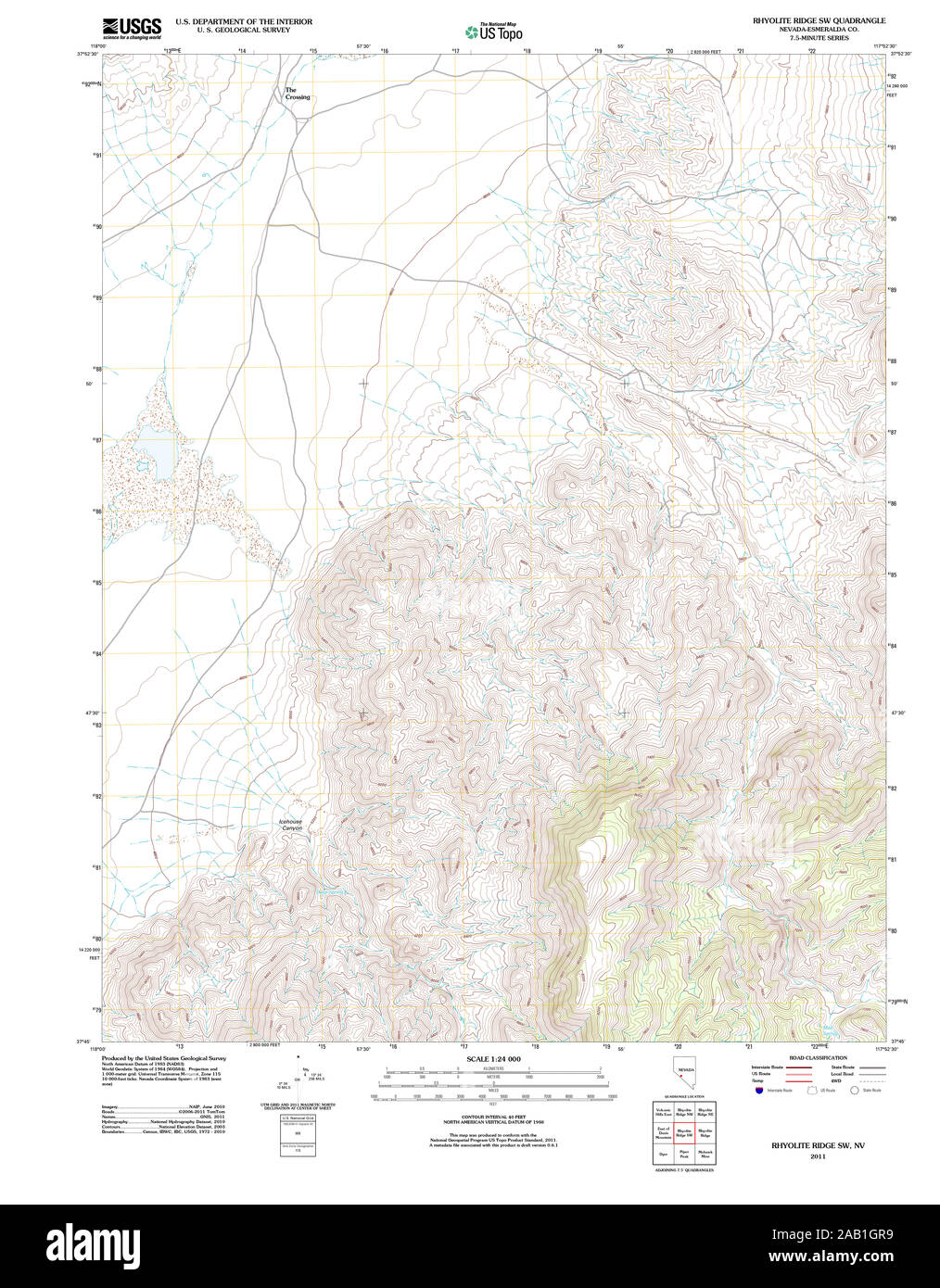 USGS TOPO Karte Nevada NV Rhyolith Ridge SW 20111229 TM Wiederherstellung Stockfoto