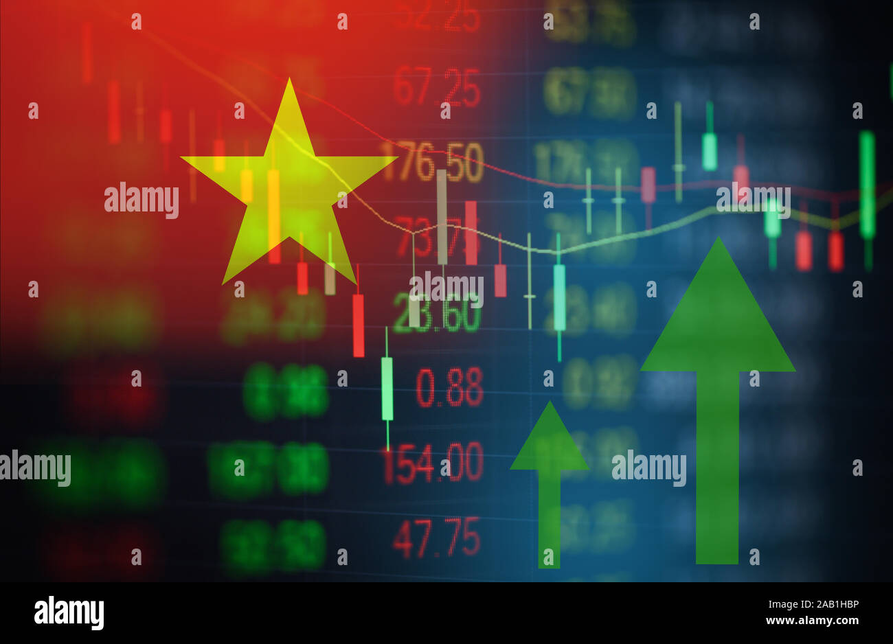 Vietnam Börse Grafik business/Ho Chi Minh Stock Index Handel und Analyse Investitionen finanzielle Board display Double Exposure geld Preis stoc Stockfoto