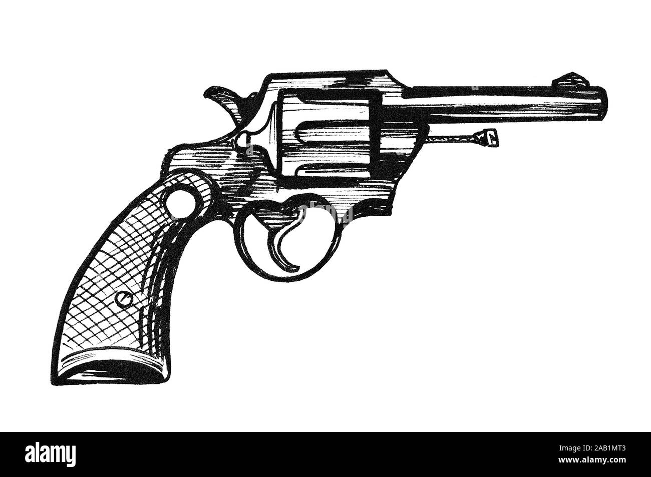 Vintage Revolver Pistole. Tinte schwarz-weiss Zeichnung Stockfoto