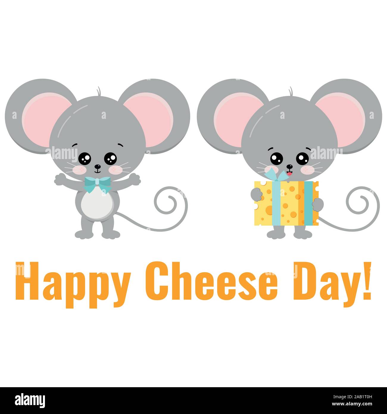 Süße Maus mit Geschenk verbunden mit einem Band Stück Käse eine andere Maus gratuliert. Stock Vektor