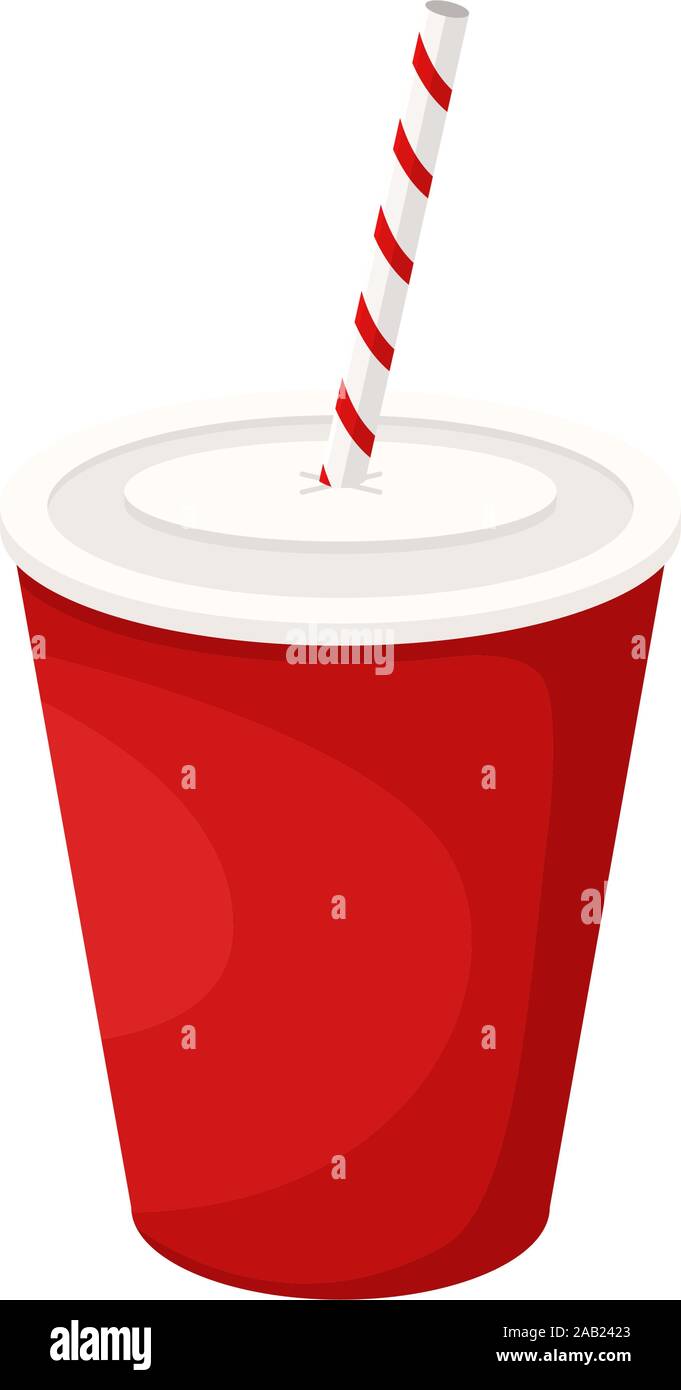 Kohlensäurehaltige Getränk in einem Pappbecher mit einem Strohhalm. Vector Illustration von Fast Food. Junk Food. Stock Vektor