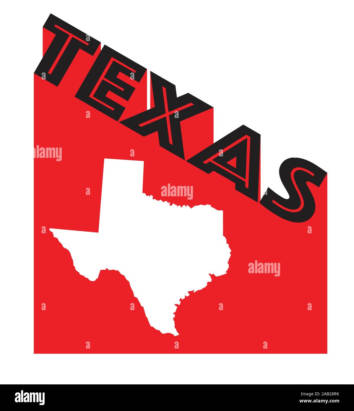Text in Rot und Weiß Verkündigung Texas mit einem Schatten Hintergrund mit einer Karte Silhouette der Texas State Stock Vektor