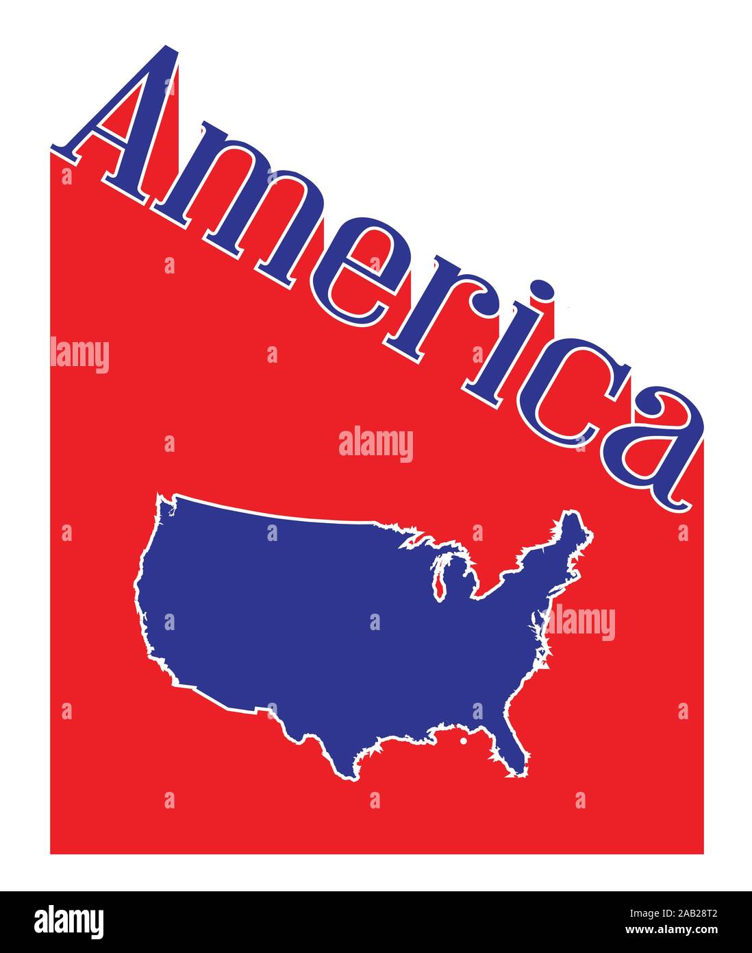 Text in Rot, Weiß und Blau, Amerika mit einem Schatten Kulisse mit United States silhouette Karte Stock Vektor