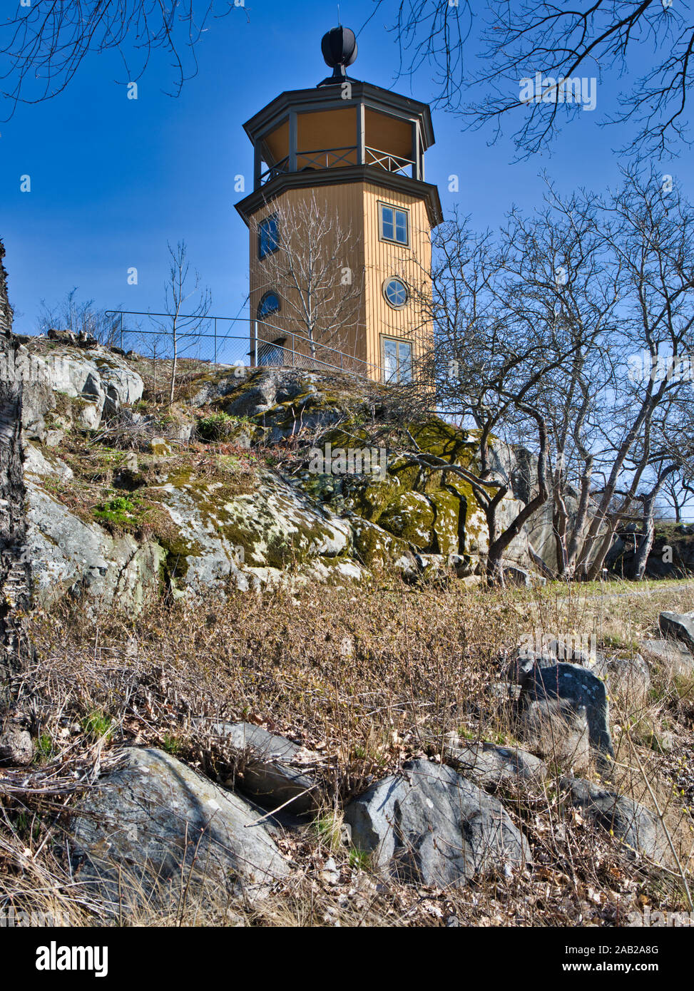 Der achteckige Turm, Bergianska Tradgarden, (Bergius Botanischer Garten), Frescati, Stockholm, Schweden Stockfoto