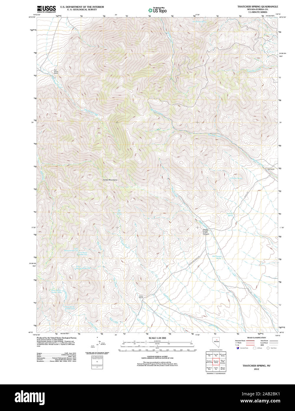 USGS TOPO Karte Nevada NV Thatcher Feder 20120202 TM Wiederherstellung Stockfoto