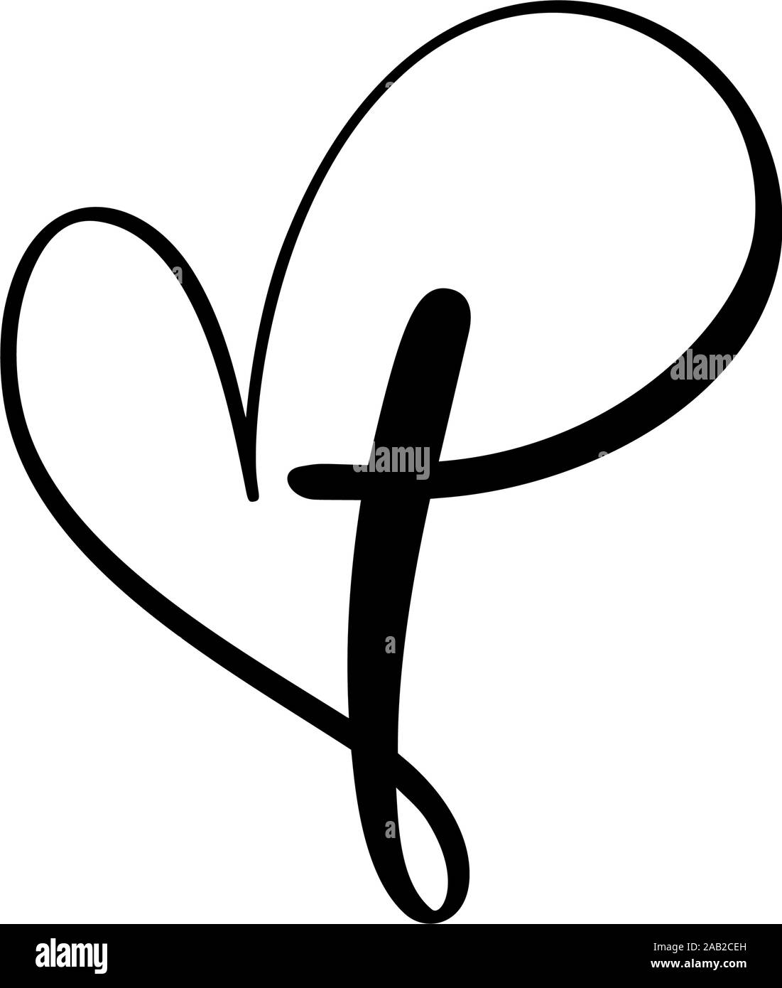 Vektor Christian logo Herz mit Kreuz auf weißem Hintergrund. Hand gezeichnet Kalligraphischen Symbol. Minimalistische religion Symbol Stock Vektor