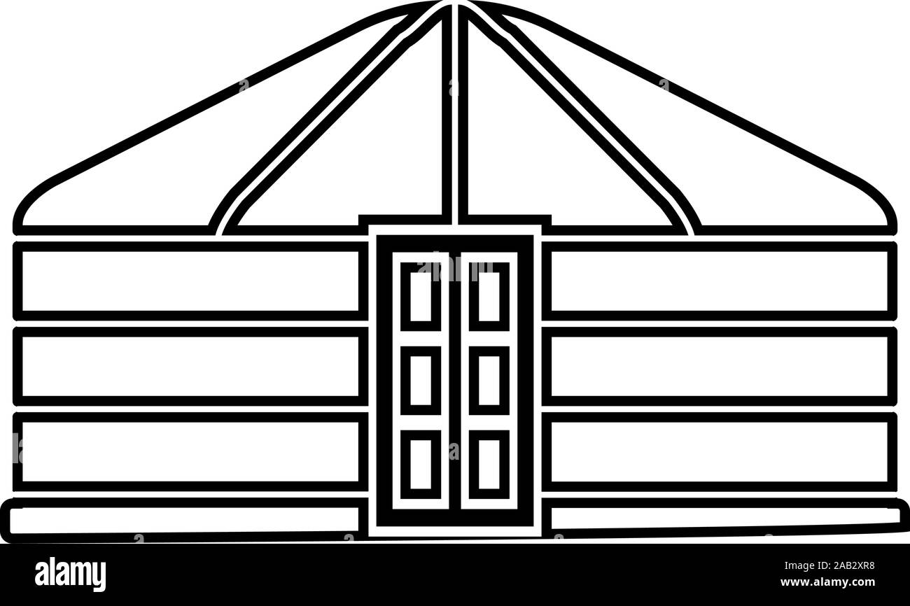 Jurten der Nomaden tragbaren Rahmen Wohnung mit Tür mongolischen Zelt für Gebäude Symbol outline Schwarz Vector Illustration Flat Style simple Image Stock Vektor