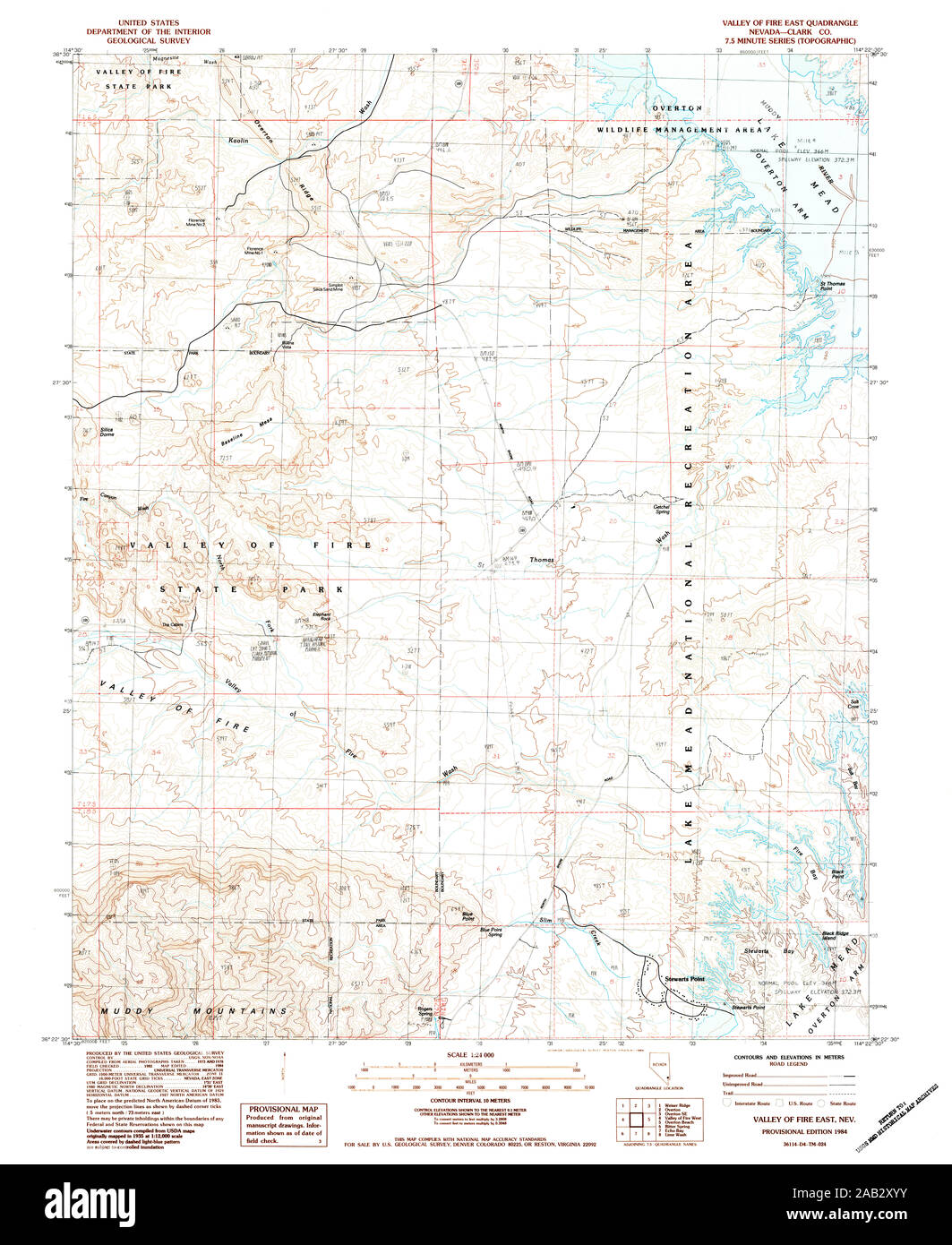 USGS TOPO Karte Nevada NV Tal des Feuers Osten 320418 1984 24000 Wiederherstellung Stockfoto