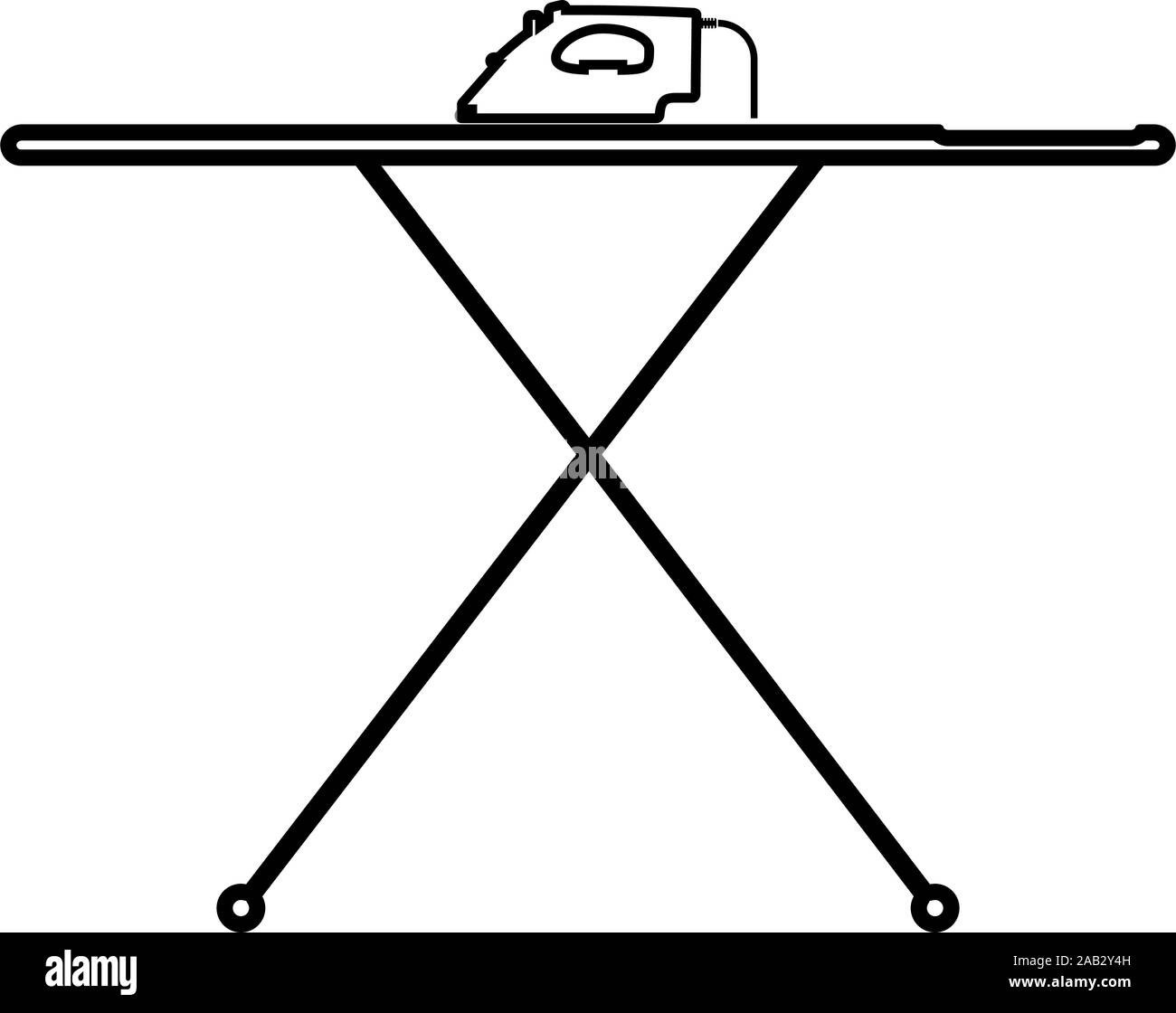 Bügelbrett mit Bügeleisen Symbol outline Schwarz Vector Illustration Flat Style simple Image Stock Vektor