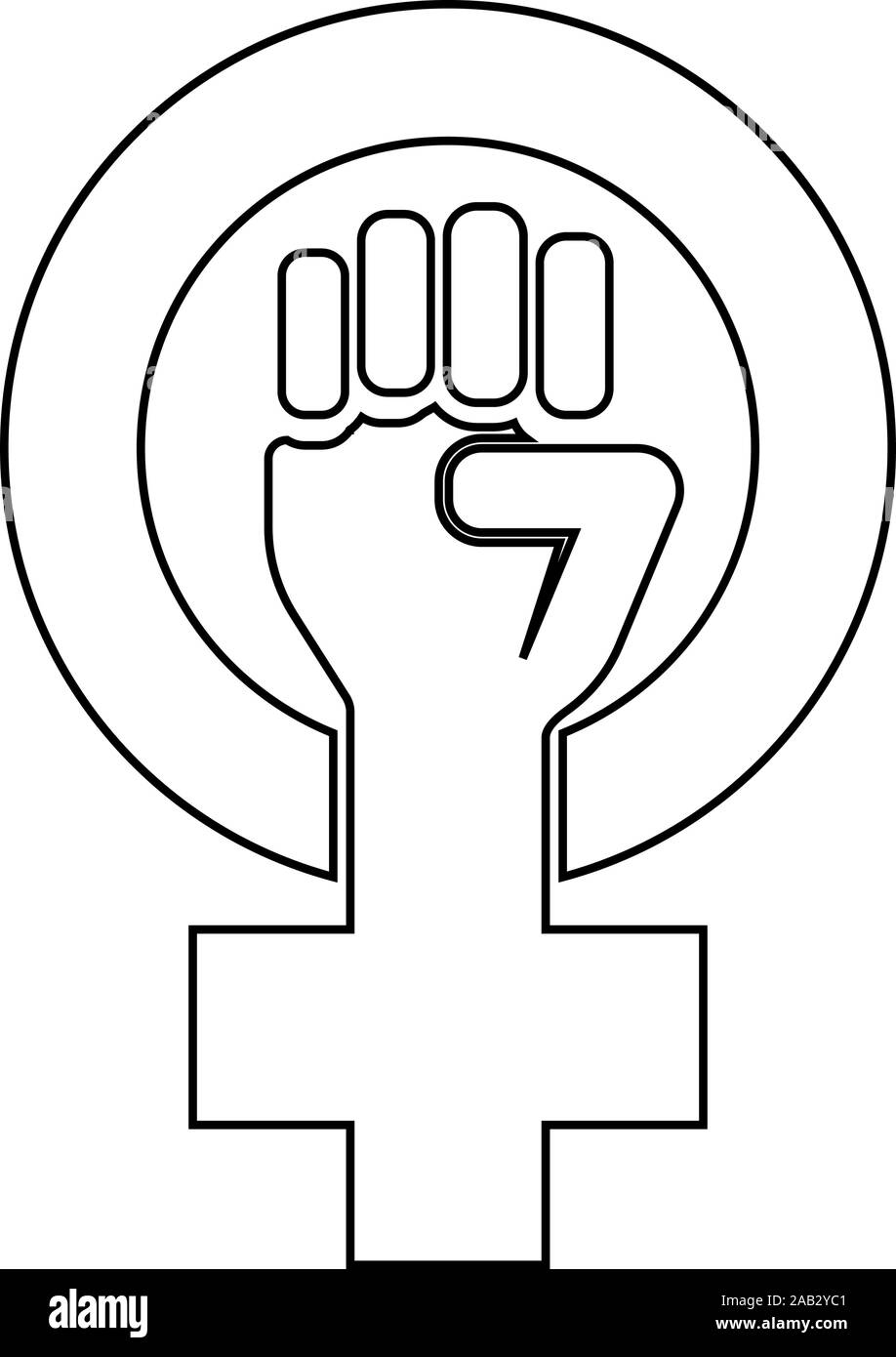 Symbol des Feminismus Bewegung Geschlecht Frauen widerstehen Faust Hand in Umlauf und Kreuz Symbol outline Schwarz Vector Illustration Flat Style simple Image Stock Vektor