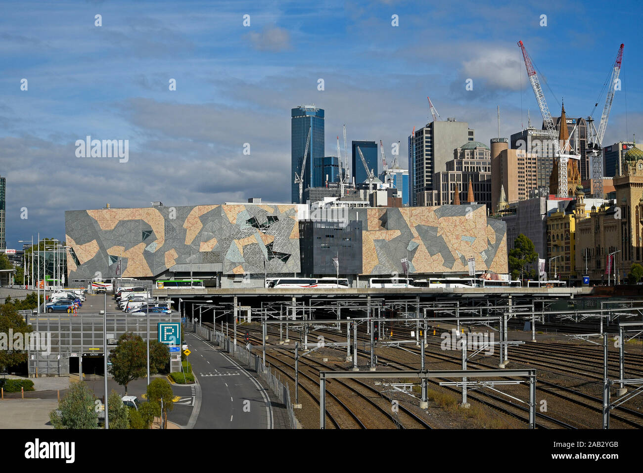 Australien, Victoria, Melbourne, 11. April 2019: Die australischen Zentrum für das bewegte Bild (ACMI), Federation Square, ist Australien nationalen Muse Stockfoto