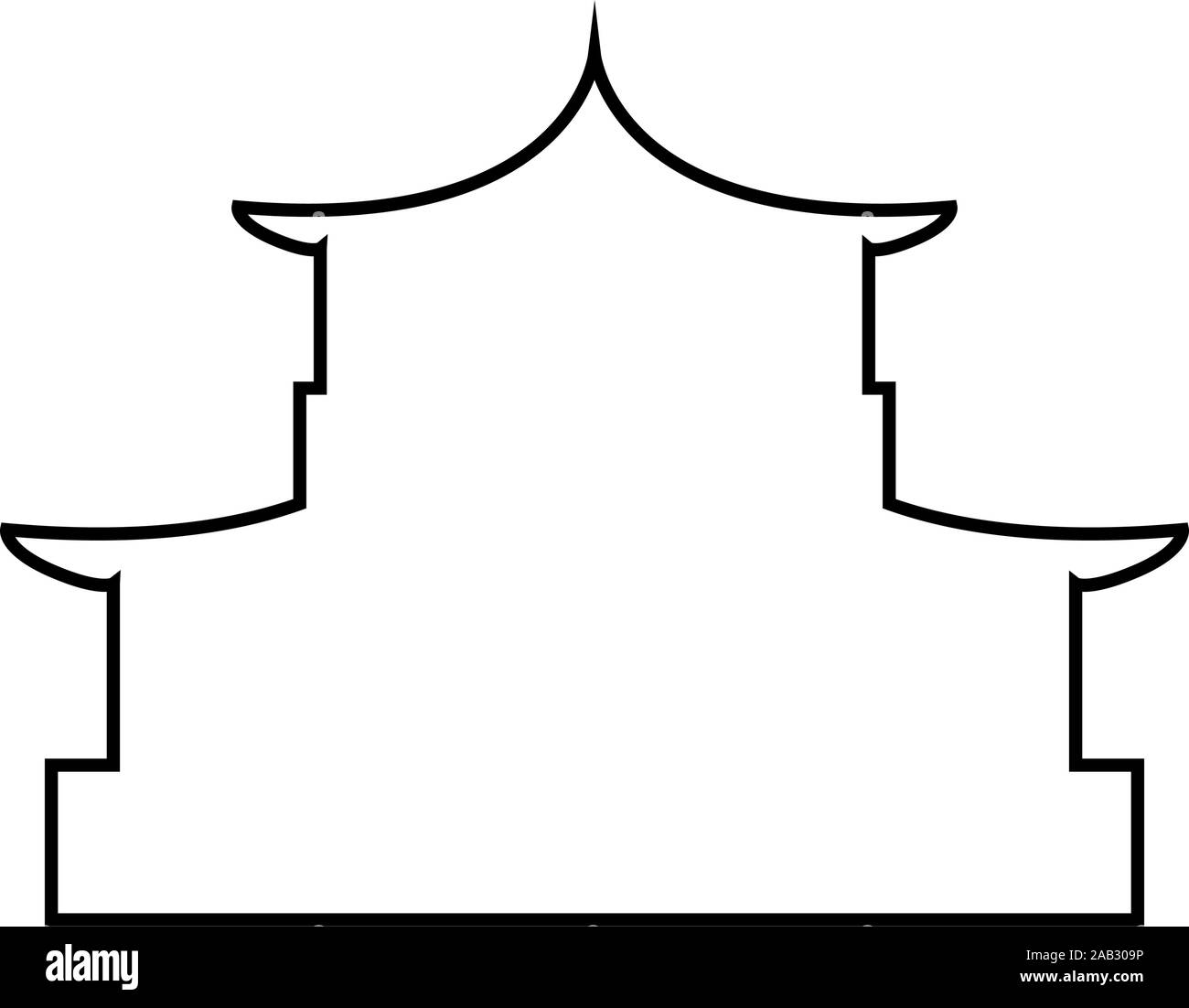 Chinesische Haus Silhouette der traditionellen asiatischen Pagode Japanische dom Fassade Symbol outline Schwarz Vector Illustration Flat Style simple Image Stock Vektor